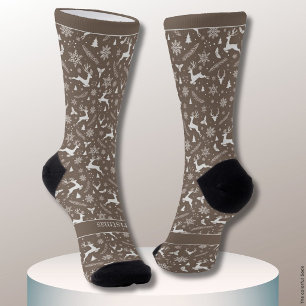 Weihnachts-Rentier-Muster Braun mit Text Socken