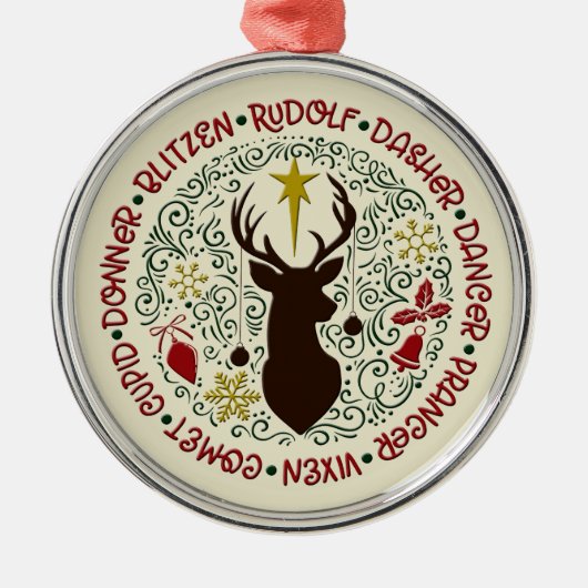 Weihnachts-Rentier-Namen Rudolf Ornament Aus Metall (Vorne)