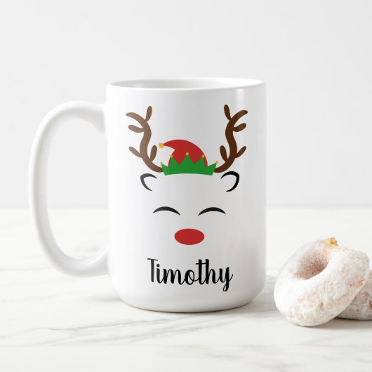Weihnachts-Rentier-Nasenelch personalisiert Kaffeetasse (Mit Donut)