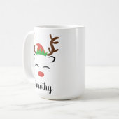 Weihnachts-Rentier-Nasenelch personalisiert Kaffeetasse (Vorderseite Links)
