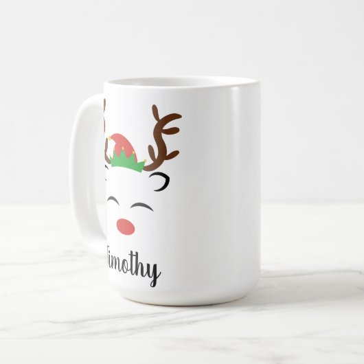 Weihnachts-Rentier-Nasenelch personalisiert Kaffeetasse (Vorderseite Links)