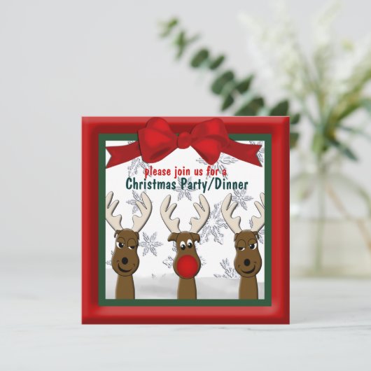 Weihnachts-Rentier-Party/Abendessen Einladung (Stehend Vorderseite)