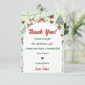 Weihnachts-Rentier-Party Dankeskarte (Stehend Vorderseite)