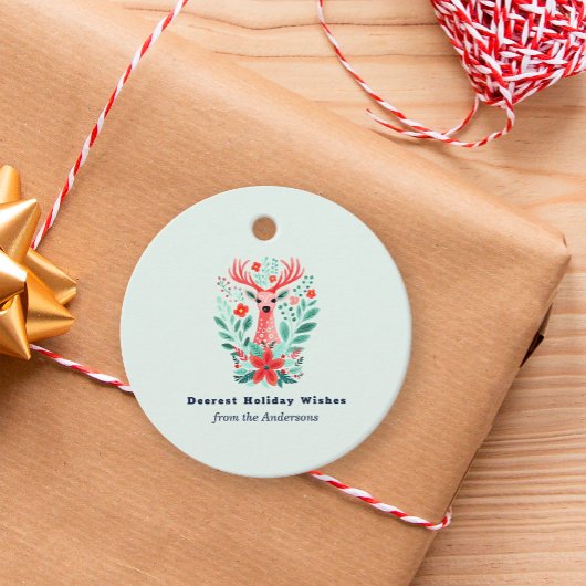 Weihnachts-Rentier Pink Blumenstrauß Botanischer U Geschenkanhänger