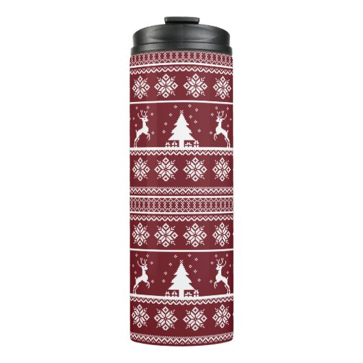 Weihnachts-Rentier-Pullovermuster Thermosbecher (Vorderseite)