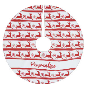 Weihnachts-Rentier Red White Snowflake Holiday Bru Polyester Weihnachtsbaumdecke