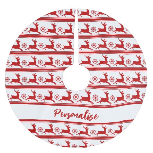 Weihnachts-Rentier Red White Snowflake Holiday Bru Polyester Weihnachtsbaumdecke (Vorderseite)