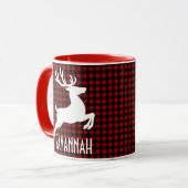 Weihnachts-Rentier Rot und Schwarz Karierter Indiv Tasse (Vorderseite Links)