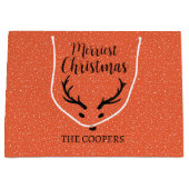 Weihnachts-Rentier & Schneefall Roter Feiertag Große Geschenktüte (Vorderseite)