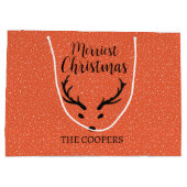 Weihnachts-Rentier & Schneefall Roter Feiertag Große Geschenktüte (Rückseite)