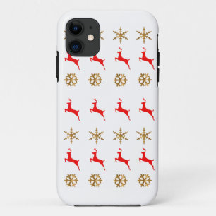 Weihnachts-Rentier-Schneeflocken Gold rot iPhone 11 Hülle