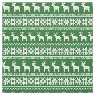 Weihnachts-Rentier-Schneeflockenmuster Vintag Grün Stoff