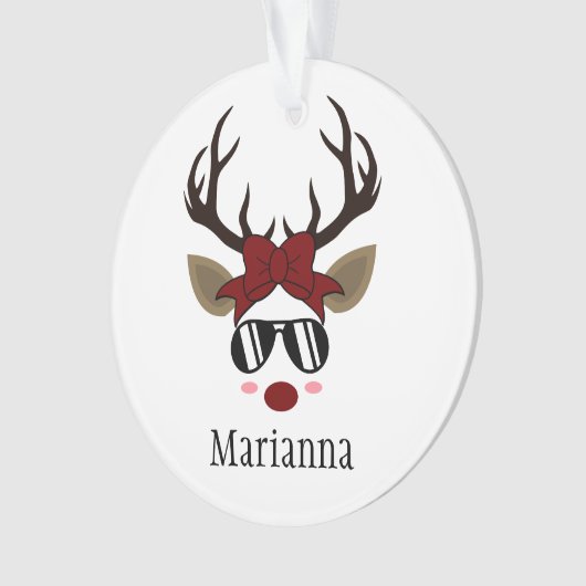 Weihnachts-Rentier schwarze Sonnenbrille roter Haa Ornament (Vorderseite)