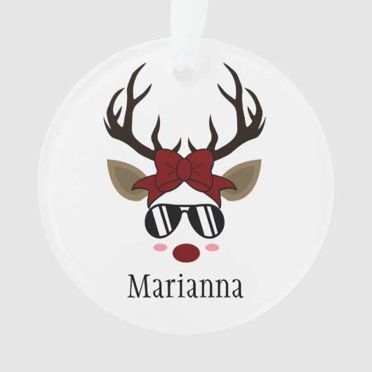 Weihnachts-Rentier schwarze Sonnenbrille roter Haa Ornament (Vorderseite)