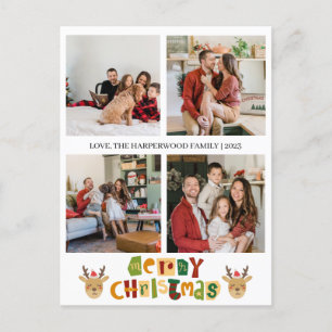 Weihnachts-Rentier-Script-Familie Foto Collage Ho Feiertagspostkarte