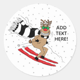 Weihnachts-Rentier-Skifahren Runder Aufkleber