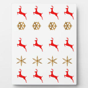 Weihnachts-Rentier Snowflake Gold rot Fotoplatte