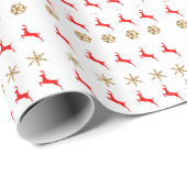 Weihnachts-Rentier Snowflake Gold rot Geschenkpapier (Rolleneckpunkt)