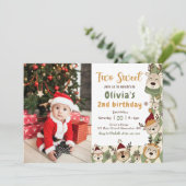 Weihnachts Rentier Two Sweet 2. Geburtstag Foto Einladung (Stehend Vorderseite)