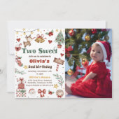 Weihnachts Rentier Two Sweet 2. Geburtstag Foto Einladung (Vorderseite)