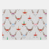 Weihnachts-Rentier und Einhörner auf Grau Geschenkpapier Set (Vorderseite 2)