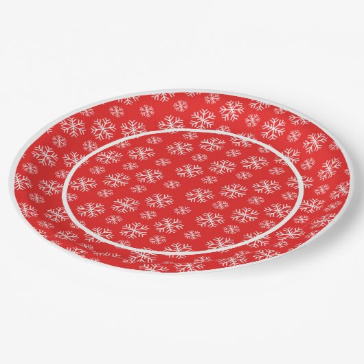 Weihnachts-Rentier und Schneeflocken-Muster Pappteller (Schrägansicht)