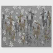 Weihnachts-Rentier und Schneeflocken Stahl Grau Geschenkpapier (Flach)