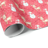 Weihnachts-Rentier und Schneemann-Muster - Rot Geschenkpapier (Rolleneckpunkt)