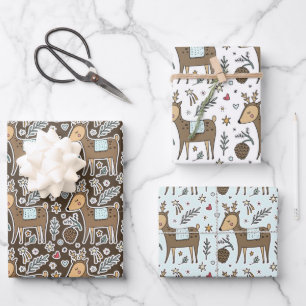 Weihnachts-Rentier-Urlaubsmuster Geschenkpapier Set