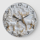Weihnachts-Rentier Winter-Magie Große Wanduhr (Vorderseite)