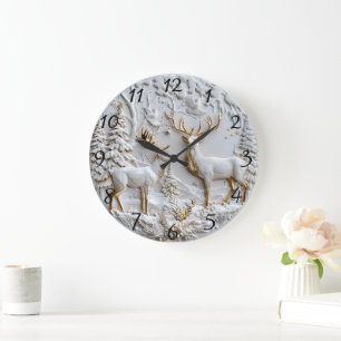Weihnachts-Rentier Winter-Magie Große Wanduhr