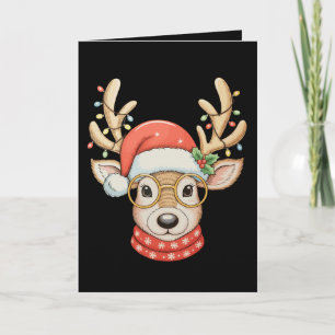Weihnachts-Rentier-Xmas-Lichter-Brille-Santa-Hut Karte