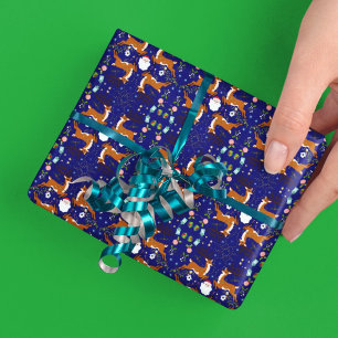 Weihnachts-Rentiere Blaue Nahtlose Muster Geschenkpapier