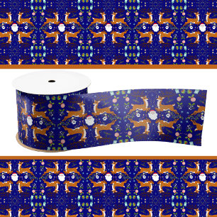 Weihnachts-Rentiere Blaue Nahtlose Muster Satinband