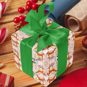 Weihnachts-Rentiere Rosa Nahtloses Muster Geschenkpapier