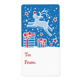 Weihnachts-Rentiergeschenk-Tag blau (von und nach)