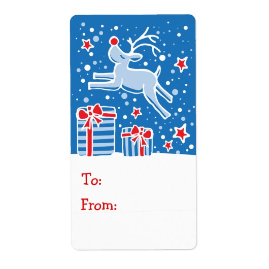 Weihnachts-Rentiergeschenk-Tag blau (von und nach) (Vorne)