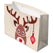 Weihnachts-Rentiergesicht Große Geschenktüte (Rückseite Schrägansicht)