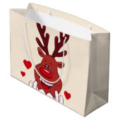 Weihnachts-Rentiergesicht Große Geschenktüte (Rückseite Schrägansicht)