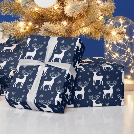 Weihnachts-Rentiermuster für Navy und White Geschenkpapier (Feiertage)