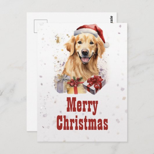 Weihnachts-Retriever Wassercolor Postkarte (Vorne/Hinten)