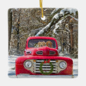 Weihnachts-Retrievers im Retro-LKW Keramikornament (Vorderseite)