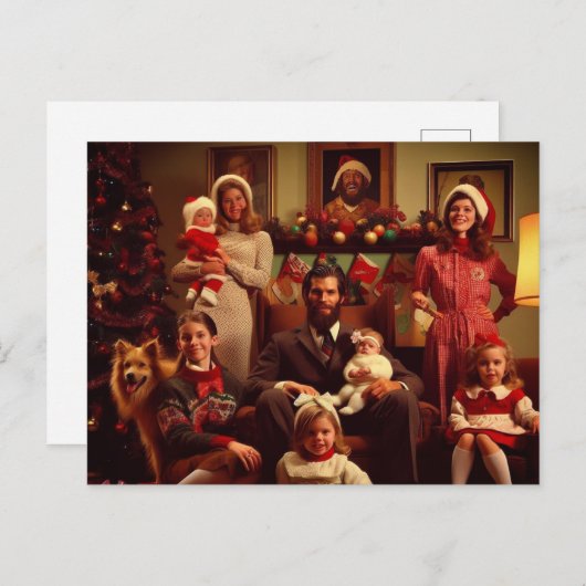 Weihnachts Retro Creepy Family Portrait Postkarte (Vorne/Hinten)