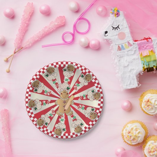 Weihnachts-Retro-Gingerbrot-Bäcker Pappteller (Party)