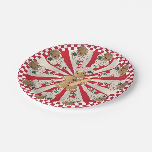Weihnachts-Retro-Gingerbrot-Bäcker Pappteller (Schrägansicht)