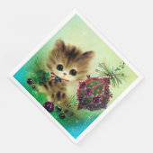 Weihnachts Retro-Glühbirne Katzennapkins Party Serviette (Ecke)