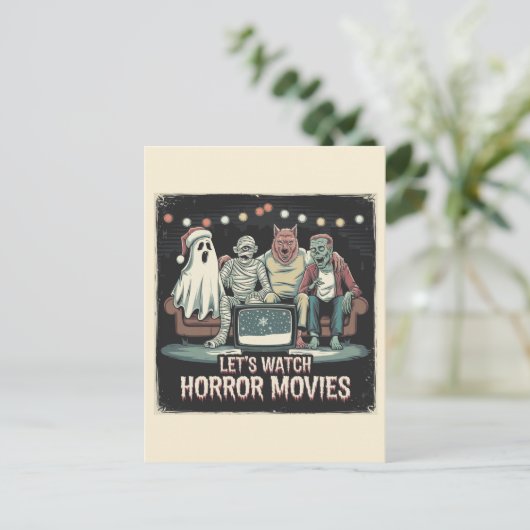 Weihnachts Retro Horror Movies Freunde Postkarte (Stehend Vorderseite)