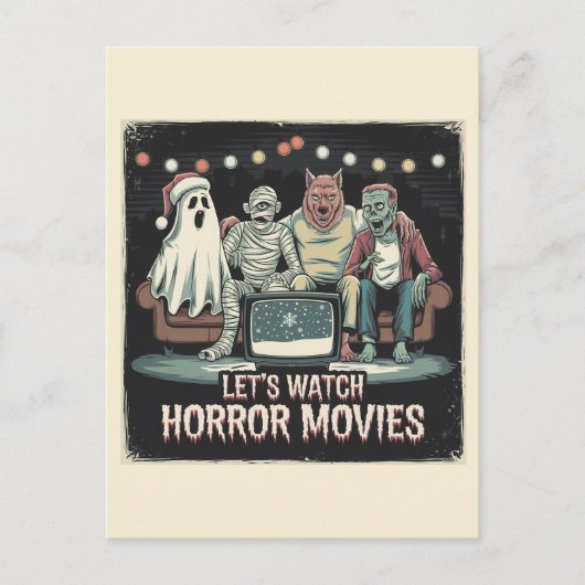 Weihnachts Retro Horror Movies Freunde Postkarte (Vorderseite)