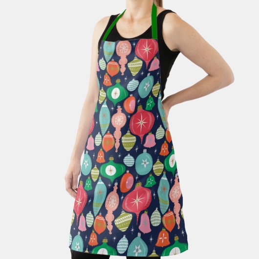 Weihnachts Retro Ornamente Blau Schürze (InSitu)