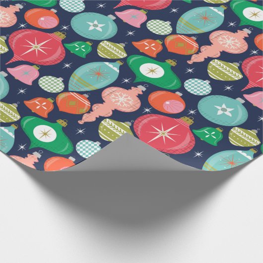 Weihnachts Retro Ornamente Grün Geschenkpapier (Ecke)